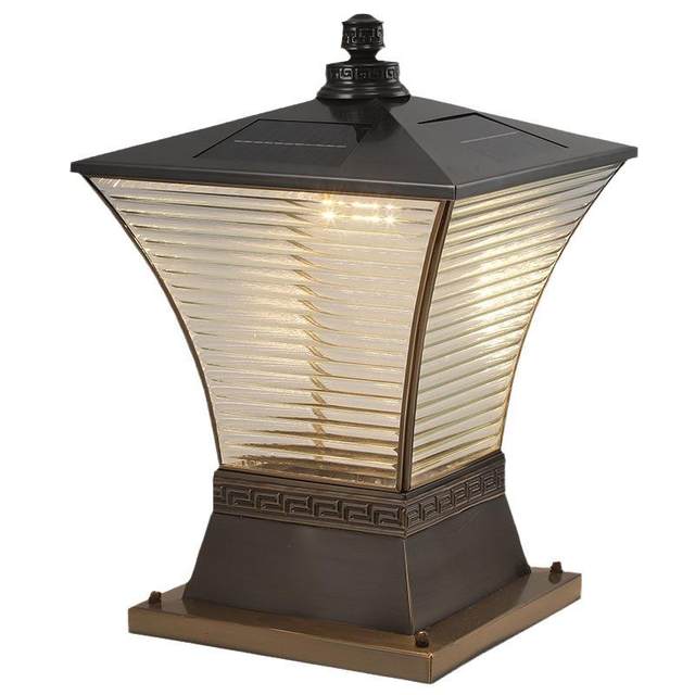 New all-copper solar door post lamp outdoor waterproof villa wall headlight simple modern garden long column lamp