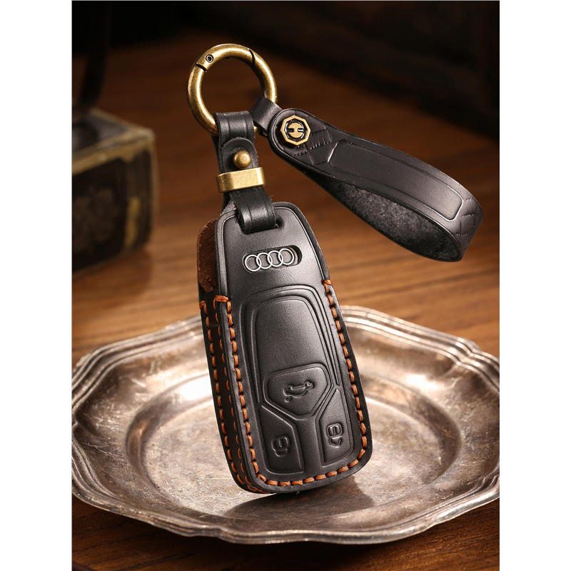 双缝线奥迪车钥匙套A3/A4/A5/A6L/Q2/Q7/Q5L专用手工真皮保护壳扣 - 图0