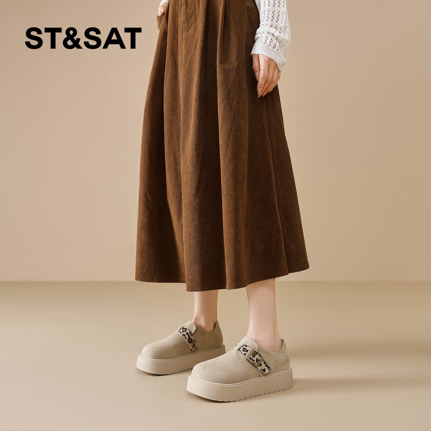 星期六勃肯鞋女秋2025秋季新款女鞋女款爆款鞋子厚底乐福板鞋单鞋 - 图2