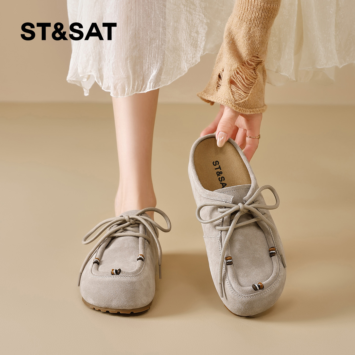 星期六勃肯鞋女2025秋季新款女鞋女款爆款鞋子真皮女士包头半拖鞋 - 图1