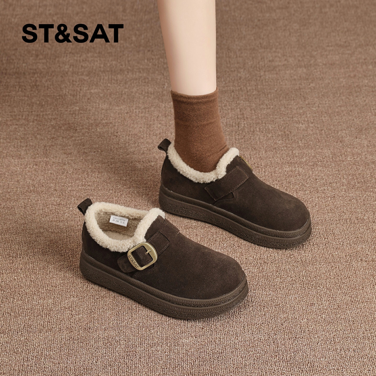 星期六勃肯鞋女冬2025冬季新款女鞋女款爆款加绒加厚保暖真皮棉鞋 - 图3