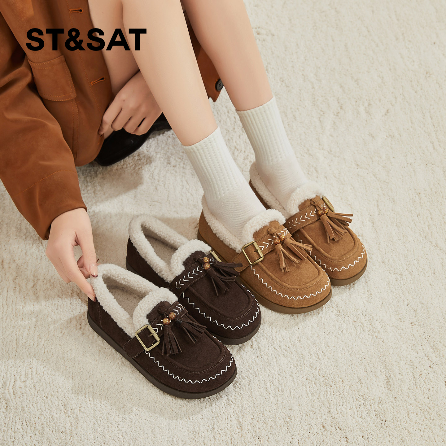 星期六勃肯鞋女2025冬季新款女鞋女款保暖加绒加厚雪地一脚蹬棉鞋 - 图0