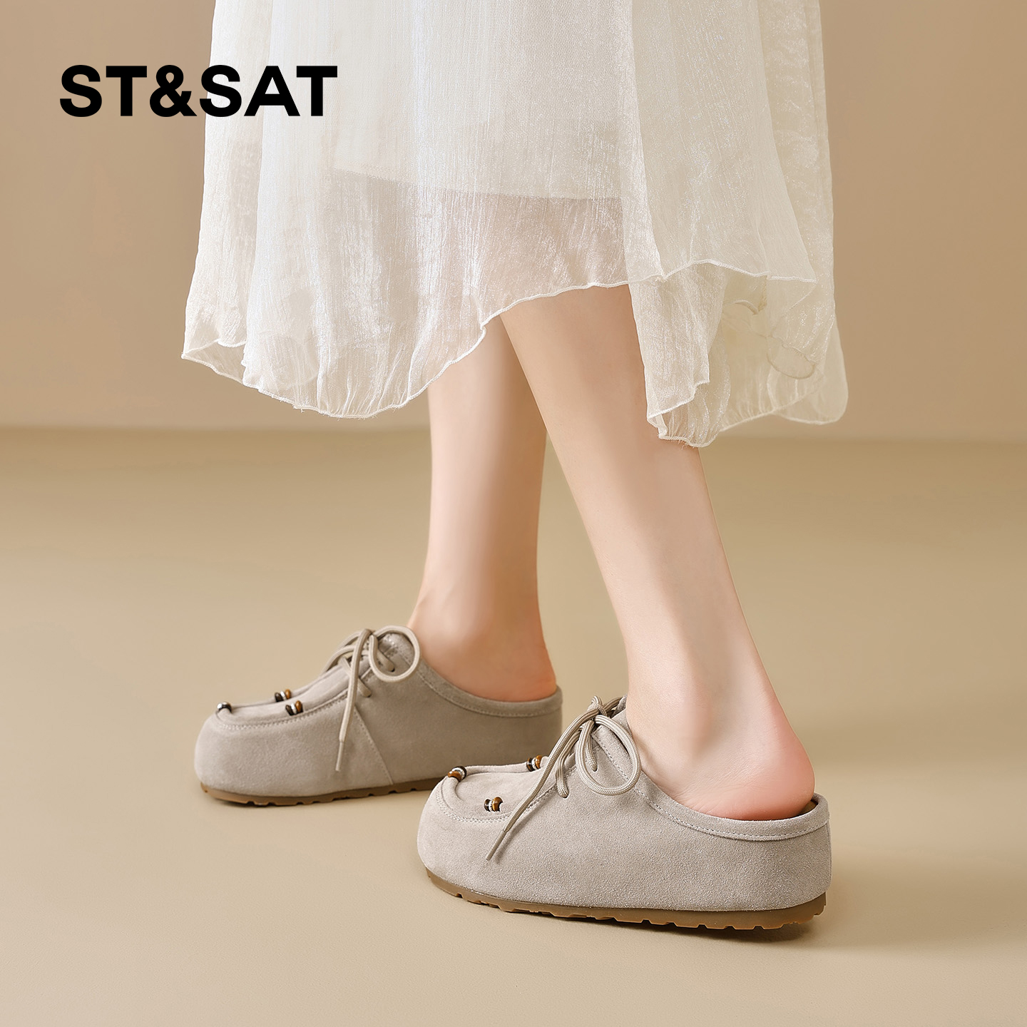 星期六勃肯鞋女2025秋季新款女鞋女款爆款鞋子真皮女士包头半拖鞋 - 图2