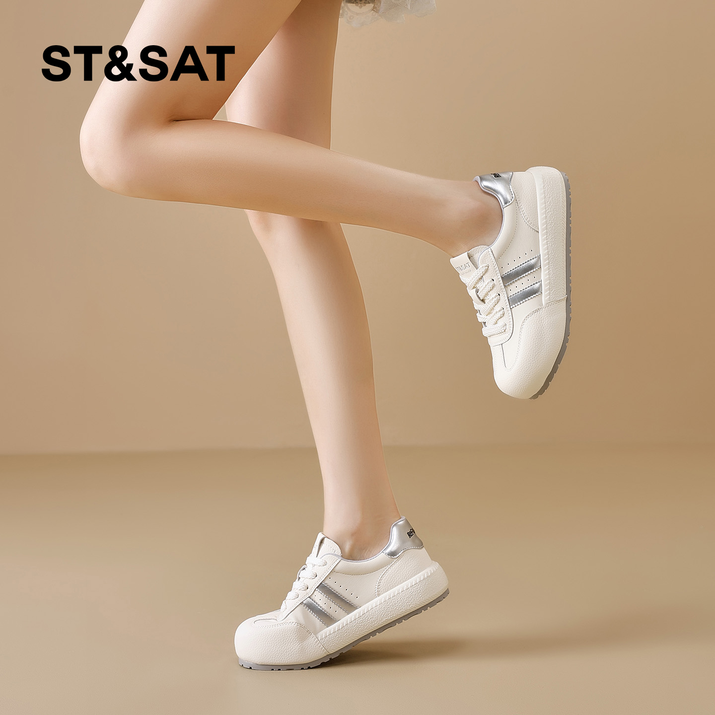 星期六德训鞋女2025秋季新款女鞋女款爆款鞋子厚底增高白鞋小白鞋 - 图2
