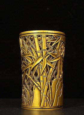 复古笔筒摆件纯铜竹子笔筒节节高升笔筒客厅书房办公室装饰品摆设