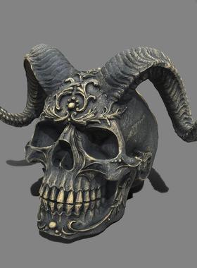 羊角骷髅头黑暗哥特式风格朋克风撒旦雕塑工艺摆件鬼屋密室头雕像