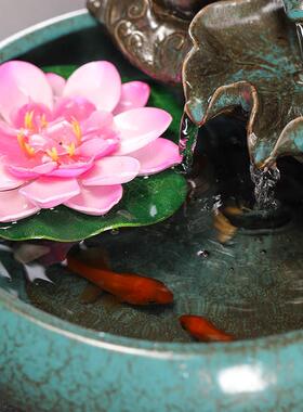 大象喷泉流水摆件循环水车风水轮招财客厅办公桌财神小型陶瓷鱼缸