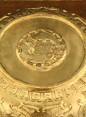 黄铜聚宝盆摆件双龙铜盆家居客厅店铺装饰工艺品开业礼品