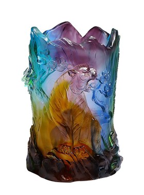 琉璃老虎笔筒 办公室书房装饰品桌面摆件 生R日礼物创意工艺品