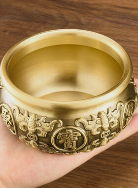 铜聚宝盆摆件家用客厅办公室新年酒柜装饰品黄铜米缸乔迁开业礼品