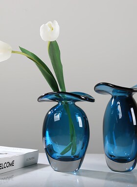 轻奢水母艺术玻璃花瓶蓝色摆件水培客厅样板房客厅餐桌插花花器
