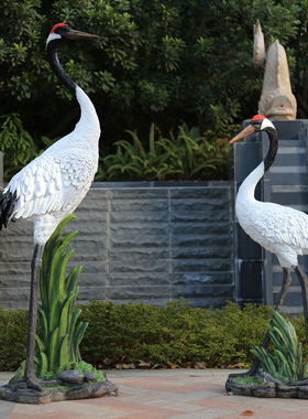 户外仿真仙鹤摆件假山水池鱼池造景丹顶鹤装饰玻璃钢雕塑花园庭院