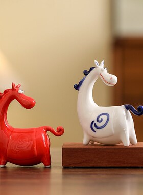 【一只彪悍的马j】创意陶瓷小马摆件家居可爱动物萌宠桌面装饰摆