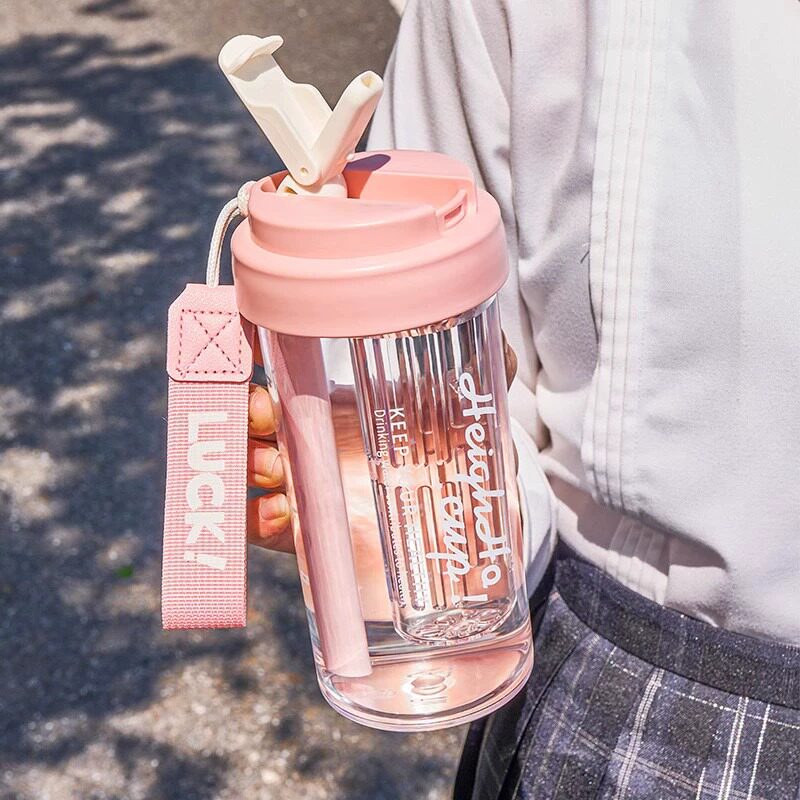 tritan水杯女新款2025高颜值初中学生上学专用杯子耐高温吸管水杯 - 图0