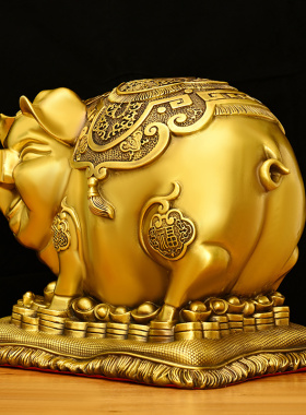 纯铜大号福字猪储蓄罐摆件元宝布袋金猪喜庆用品家居店铺摆件