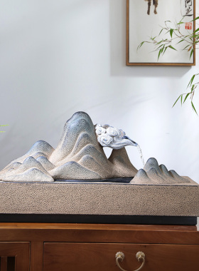 汉韵堂客厅流水摆件循环水流水器玄关茶室台面新中式高山装饰水景