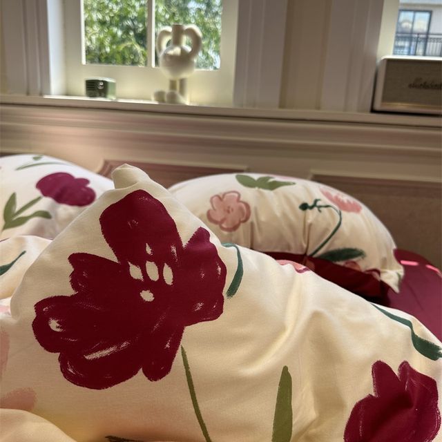 American pastoral colorful small flower thickened and furred four-piece set cotton 1.5m1.8 quilt cover single warm autumn and winter