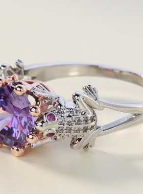 wish跨境热销饰品创意双色青蛙蓝锆石戒指欧美流行配饰批发