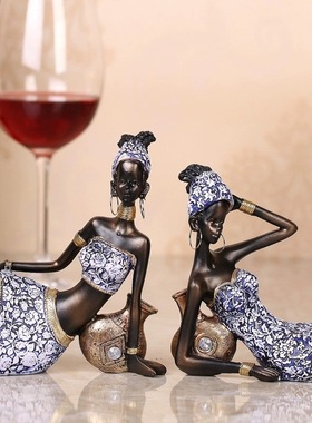 跨境创意抽象非洲人物人像人脸雕塑树脂工艺品摆件办公室家居