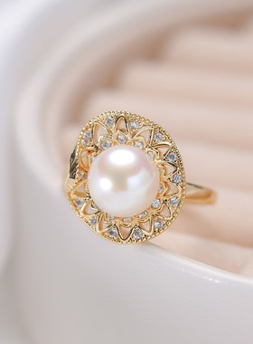 天然淡水珍珠戒指跨境欧美风微镶豹子鸟巢款活口高级感饰品批发