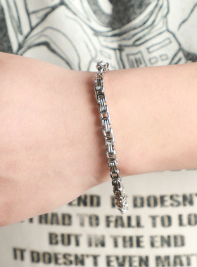 嘻哈潮流方扣回形链钛钢麻花链龙虾扣潮男黑色手链不锈钢饰品