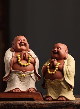 新中式招财弥勒佛摆件陶瓷笑佛创意带灯光禅意客厅家居办公室装饰