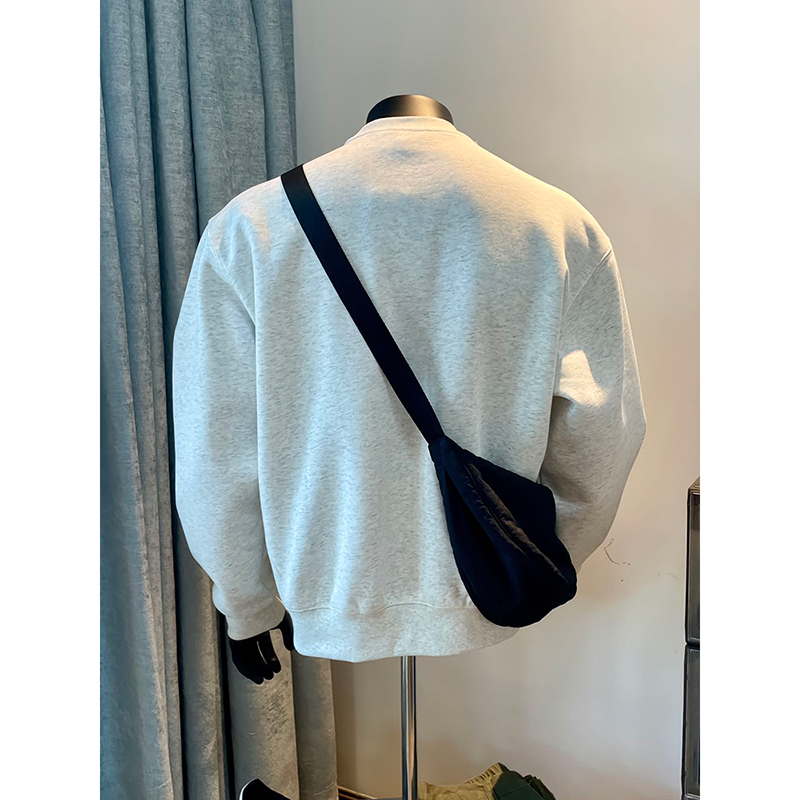 黑色美式重磅圆领卫衣男秋冬款加绒青少年小领口高级感长袖打底衫