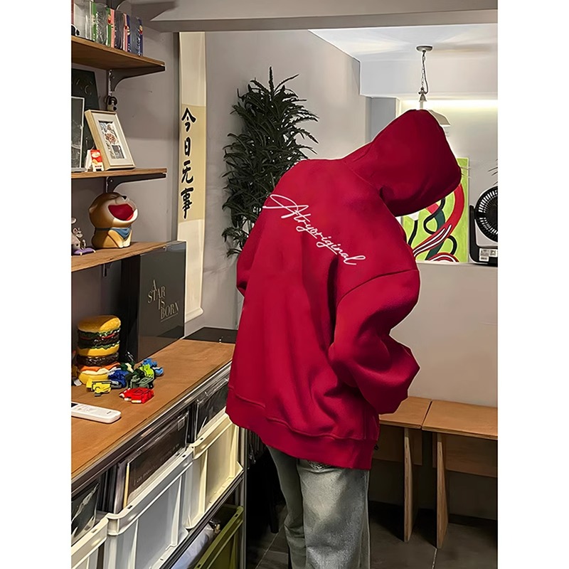 500g重磅美式黑色卫衣外套男生秋季穿搭oversize潮牌高级感连帽衫