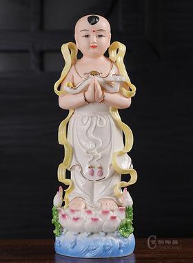 陶瓷善财童子龙女金童玉女观音菩萨佛像家用居家供奉对童摆件