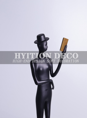 抽象人物看书长腿雕塑摆件样板房酒店电视柜客厅玄关书房铁艺术品