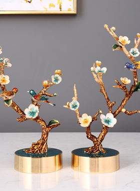 新中式珐琅彩喜上眉梢摆件客厅桌面时尚装饰品酒柜玄关摆放工艺品