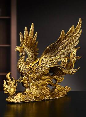 纯黄铜凤凰摆件瑞兽展翅火凤凰呈祥家居客厅办公室工艺装饰品