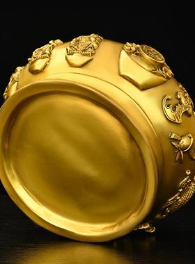 纯铜带盖子聚宝盆摆件五路财神聚宝盆大小号家居客厅办公室店铺装