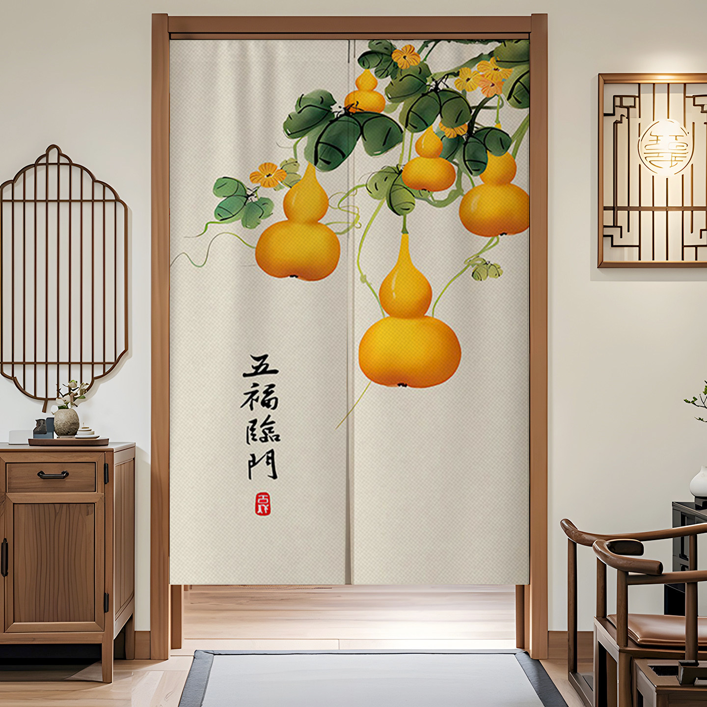 中式荷花门帘布帘卧室厕所门对门化解挂帘大门厨房卫生间隔断半帘,淘宝优惠券,粉丝福利购,淘宝优惠卷