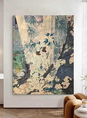 小中古风白色梅物花客厅饰画蝴蝶绿色植众艺术复装duochen古怀旧