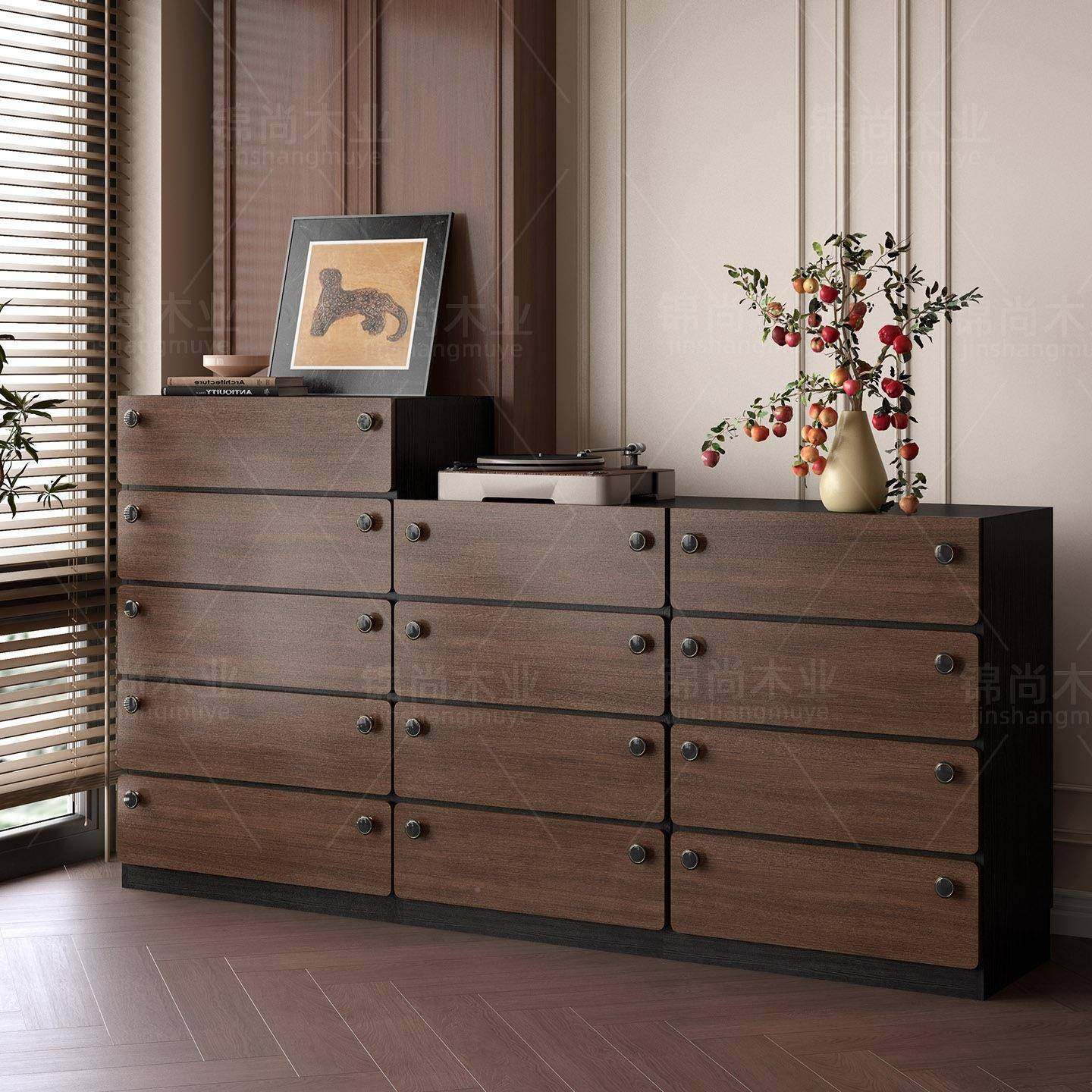 木斗柜胡桃色卧室靠储物柜客厅抽985屉柜大墙容实量复斗古床尾六,淘宝优惠券,粉丝福利购,淘宝优惠卷