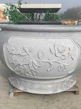 石雕鱼缸 庭院阳台花岗岩圆形花盆别墅室外青石仿古摆件荷花缸