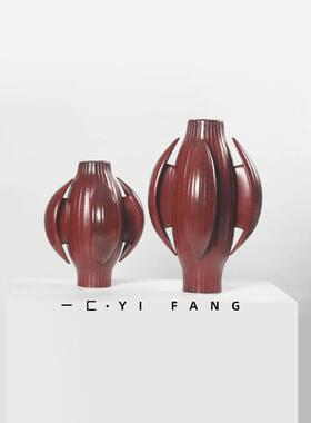 一匚 新中式创意几何体覆古红陶瓷插花器 客厅酒店家居茶室装饰品