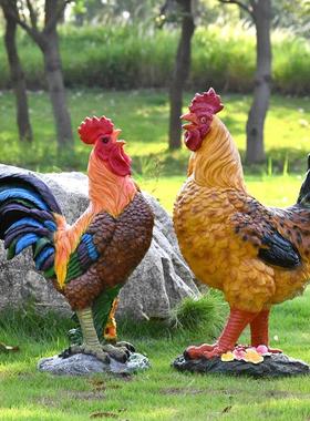 户外仿真公鸡母鸡雕塑玻璃钢动物庭院花园农场饭店装饰室外大摆件