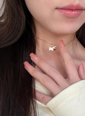 新年氛围感红色满钻爱心小狗项链女ag小众单钻珐琅爆款手链礼物