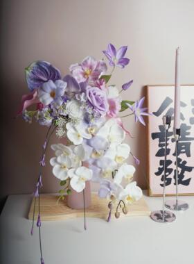 幻想紫色人造花套装蝴蝶兰花艺客厅入口花电视柜装饰人造花