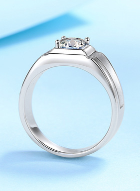 2025新款925纯银pt950金色拉丝情侣男戒送礼霸气1克拉钻石指环