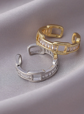 戒指跨境新款镶锆石闪亮戒指女小众设计食指戒轻奢高级感指环