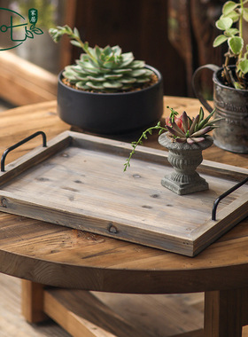 复古杉木托盘水果盘氛围感装饰盘中古风实木工艺品摆件入户