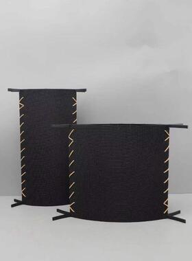 欧创意简式约黑色缝线金属皮革花器家摆件样房客厅书板房0529居装