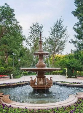 黄锈石石雕喷泉 室外景观花岗岩雕F刻 大理石跌水钵流水雕塑摆件