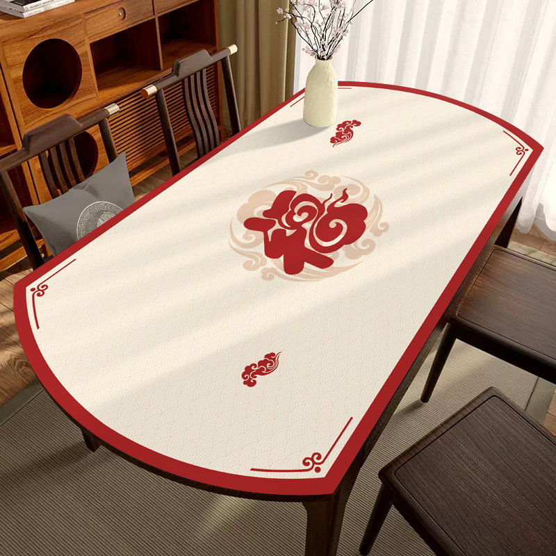 新年红色桌垫椭圆形桌布防水防油免洗可折叠圆形餐桌布喜庆皮革垫,淘宝优惠券,粉丝福利购,淘宝优惠卷