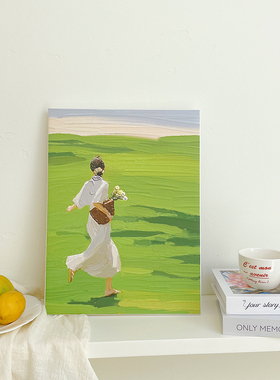 韩风可爱少女油画装饰画电视柜摆件现代简约挂画卧室桌面拍照背景