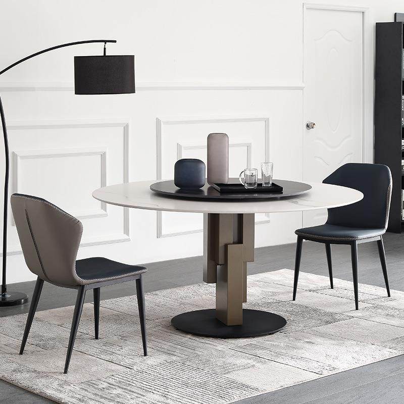 式轻奢岩板圆形餐桌小古户型餐厅现代意盘极简约家用黄EGY铜带转,淘宝优惠券,粉丝福利购,淘宝优惠卷