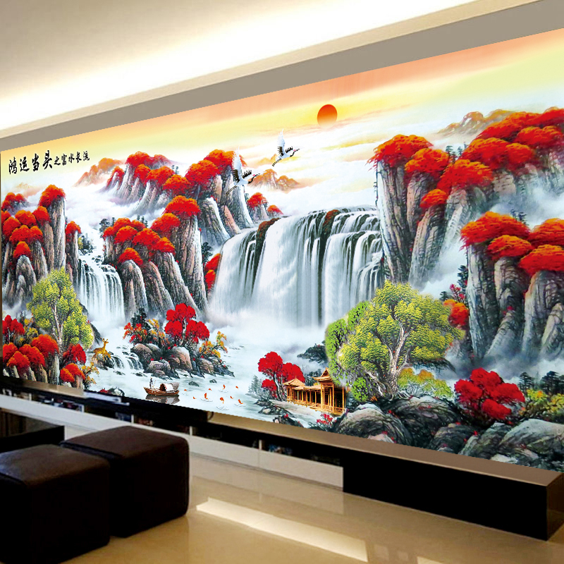 鸿运当头十字绣2020新款线绣客厅大幅山水画流水生财自己绣手工 - 图2